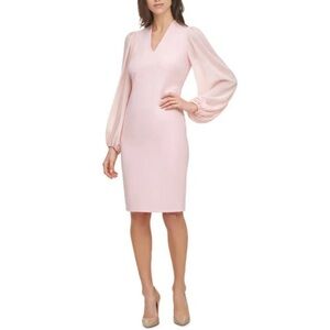 Vince Camuto Women's V Neck Stretch Crepe Dress with Chiffon Sleeves